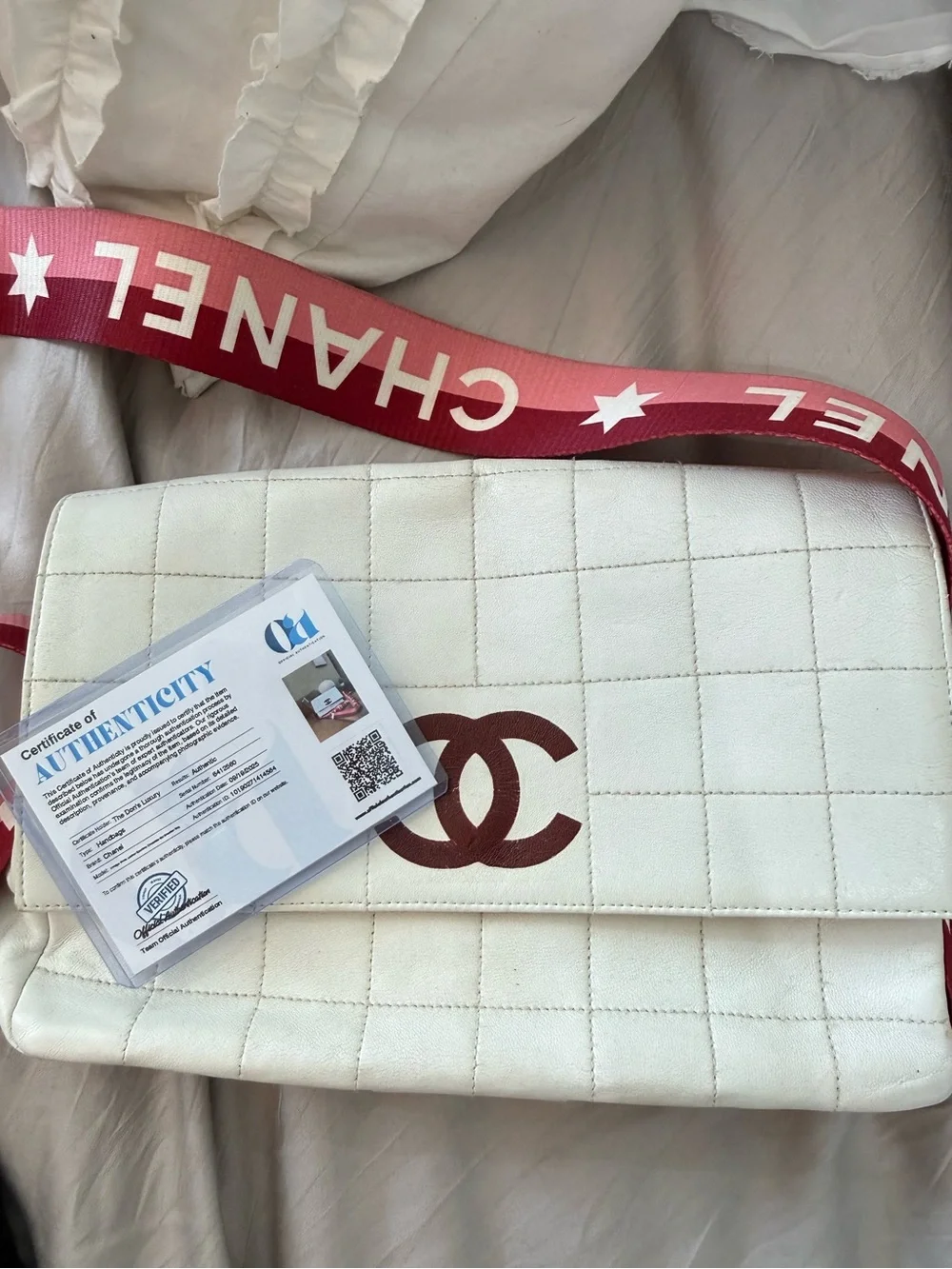 CHANEL Vintage White Leather Sportline Chocolate Bar Shoulder Bag